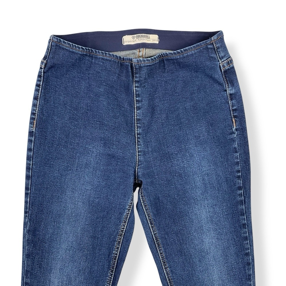 Rock & Roll Flare Jeans Womens 28x34 (ACTUAL 28x32) Blue Bargain Bell Pull On - Picture 3 of 16